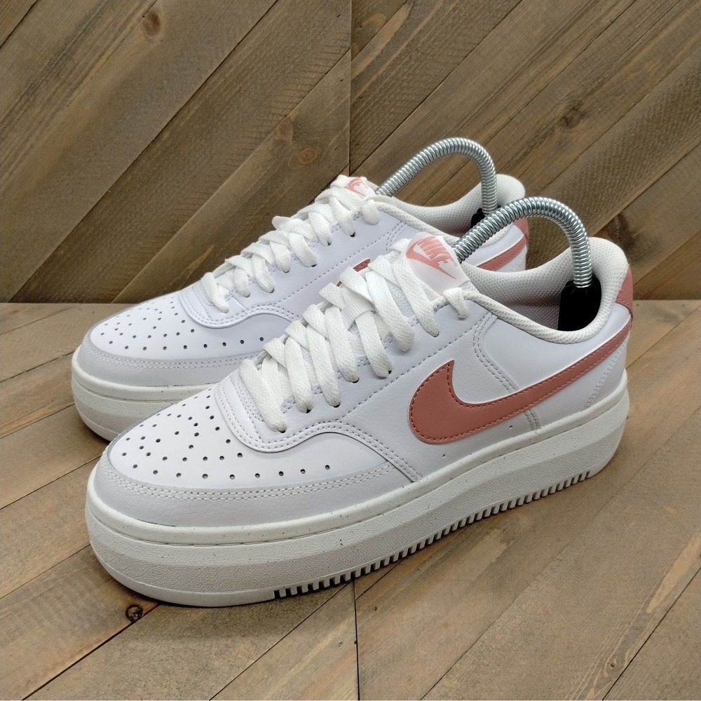 Nike Court Vision Alta Casual Platform Shoes‎ Womens Size 9 White Pink Sneakers
